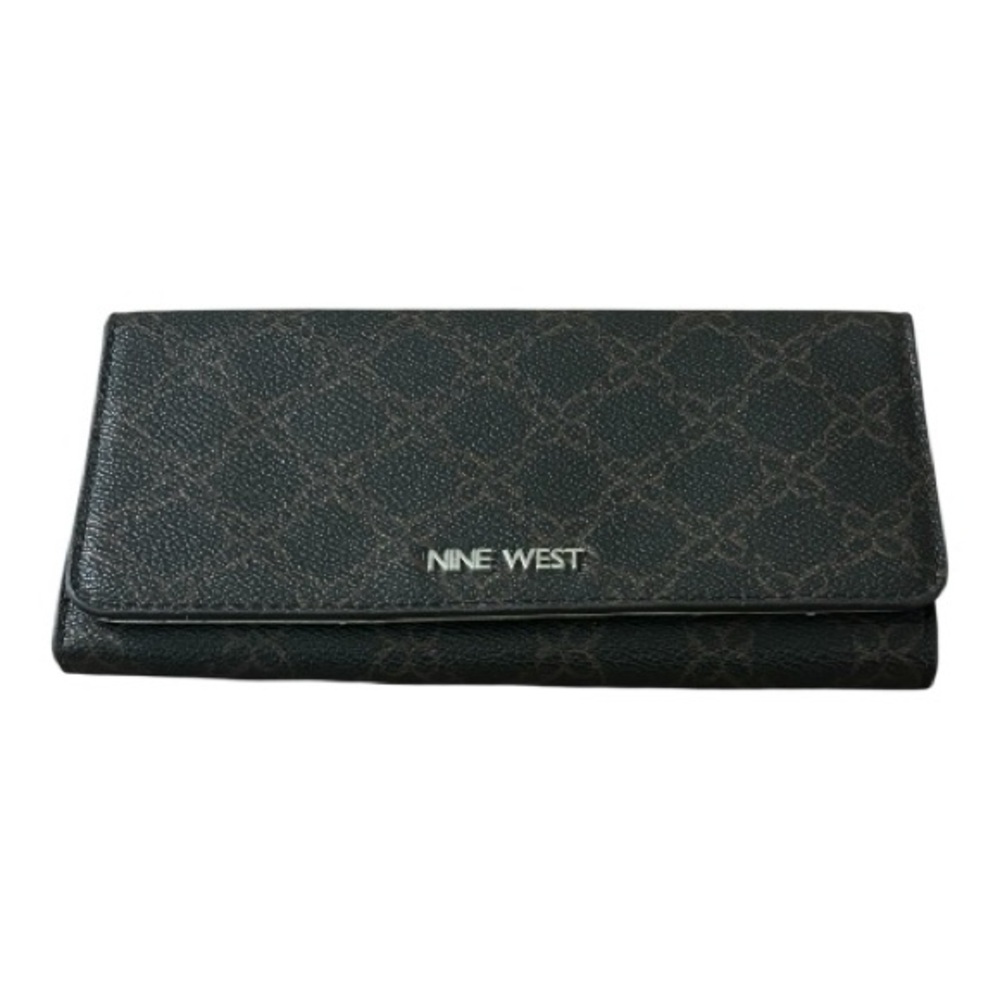 Nine West Black Brown Geometric Print Faux Leather Ladies Wallet EUC